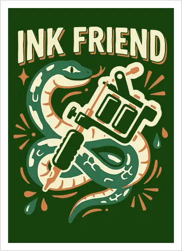 "Ink Friend" Traditional Snake & Tattoo Machine Graphic