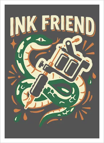 "Ink Friend" Traditional Snake & Tattoo Machine Graphic