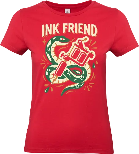"Ink Friend" Traditional Snake & Tattoo Machine Graphic - nk friend shirt, tattoo machine t-shirt, traditional snake tattoo graphic tee, tattoo artist apparel, coiled green snake design, neo-traditional tattoo clothing, tattoo studio fan merch, edgy snake streetwear, tattoo machine illustration top, ink addict t-shirt, vintage tattoo flash art, forest green snake graphic, professional tattoo gear shirt, body art enthusiast clothing, bold snake and needle tee, tattoo culture fashion, ink lover gift, retro tattoo style streetwear, artistic snake graphic t-shirt - Standard T-Shirt (Women)