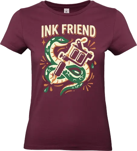 "Ink Friend" Traditional Snake & Tattoo Machine Graphic - nk friend shirt, tattoo machine t-shirt, traditional snake tattoo graphic tee, tattoo artist apparel, coiled green snake design, neo-traditional tattoo clothing, tattoo studio fan merch, edgy snake streetwear, tattoo machine illustration top, ink addict t-shirt, vintage tattoo flash art, forest green snake graphic, professional tattoo gear shirt, body art enthusiast clothing, bold snake and needle tee, tattoo culture fashion, ink lover gift, retro tattoo style streetwear, artistic snake graphic t-shirt - Standard T-Shirt (Women)