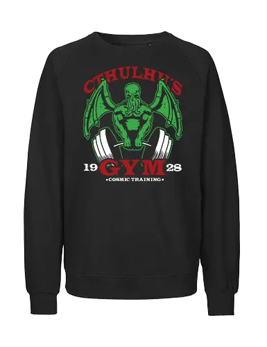 Kosmisches Training Akademie - Cthulhu's Gym 1928 - cthulhu t-shirt, hp lovecraft, kosmisches training, horror kleidung, große alte, teetan, kosmischer horror, fitnessstudio, cthulhu mythos, horror literatur, ruf von cthulhu, rlyeh, vintage kunst, schwarzer humor, lovecraft 1928 - Fairtrade Sweatshirt