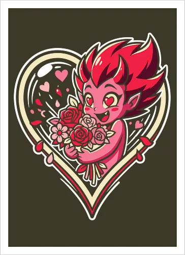 "Love Demon" Kawaii Chibi Devil Valentine's Day Graphic