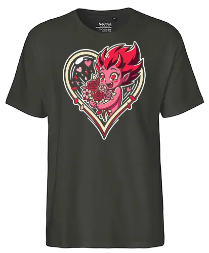 "Love Demon" Kawaii Chibi Devil Valentine's Day Graphic - love demon shirt, kawaii devil t-shirt, chibi monster valentine, heart eyes devil graphic tee, cute succubus apparel, valentine's day monster gift, roses and devil design, pink demon girl clothing, heart frame aesthetic top, sweet but spicy t-shirt, anniversary gift for her, alternative valentine streetwear, romantic devil illustration, spooky cute valentine merch, red roses graphic tee, holiday monster t-shirt, vibrant pink character shirt, whimsical demon art clothing, love themed graphic top - Fairtrade T-Shirt