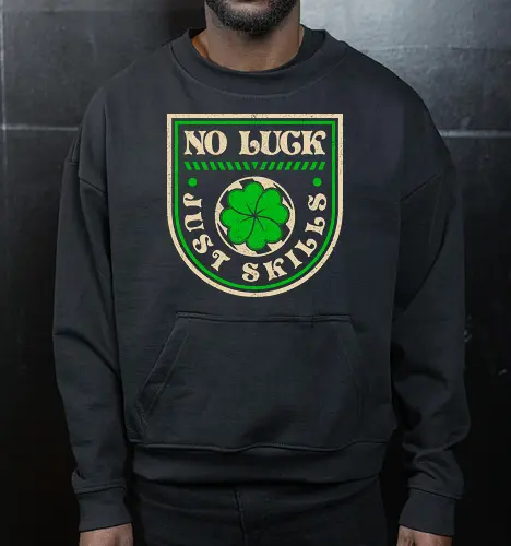 No Luck Just Skills Retro Clover - st patricks day, clover, funny, shamrock, video game, gamer, gaming, geek, green, humor, ireland, irish, luck, lucky, nerd - Cropped Sweatshirt