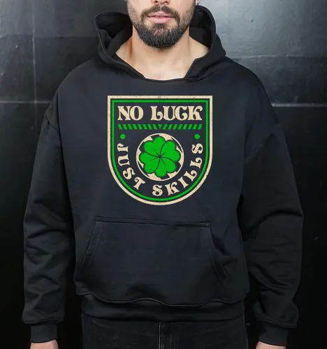 No Luck Just Skills Retro Clover - st patricks day, clover, funny, shamrock, video game, gamer, gaming, geek, green, humor, ireland, irish, luck, lucky, nerd - Cropped Hoodie