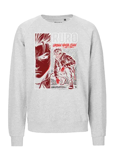 "RURO Urban Ninja Clan" Edgy Techwear Anime Aesthetic - urban ninja clan shirt, ruro anime t-shirt, tactical ninja streetwear, edgy red anime graphic tee, techwear aesthetic clothing, shinobi urban warrior design, crimson red character art, tactical gear anime top, modern ninja illustration, dark shonen aesthetic shirt, original character streetwear, ninja squad goals apparel, red and black anime merch, futuristic ninja t-shirt, high contrast manga style, urban tactical ninja gear, mysterious anime warrior top, stylish otaku fashion, gritty ninja action shirt - Fairtrade Sweatshirt