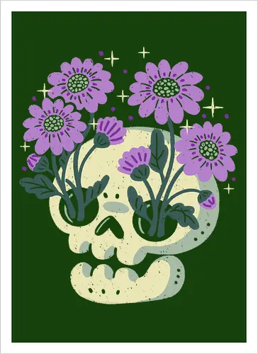 Skull with Purple Flowers