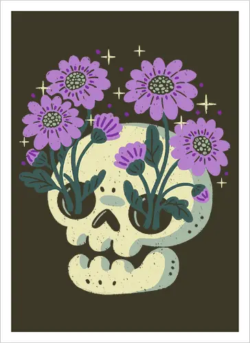 Skull with Purple Flowers