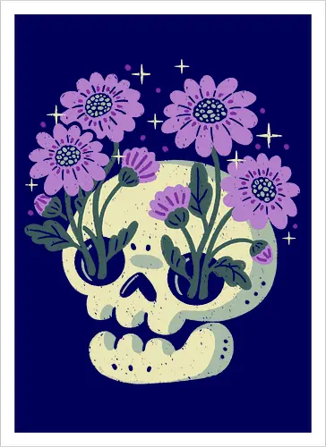 Skull with Purple Flowers