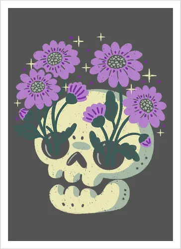 Skull with Purple Flowers
