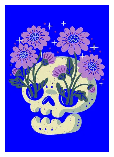 Skull with Purple Flowers