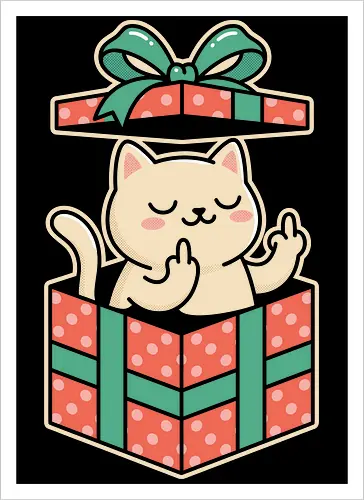"Surprise Me" Funny Rude Cat in Gift Box Graphic