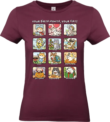 Find Your Birth Cat - cats, feline, kawaii, kitty, meow, month, birth, cat, adorable, animal, birthday, cat dad, cat funny, cat lady, cat lover, cat mom - Standard T-Shirt (Women)