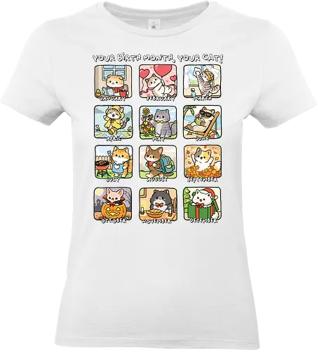 Find Your Birth Cat - cats, feline, kawaii, kitty, meow, month, birth, cat, adorable, animal, birthday, cat dad, cat funny, cat lady, cat lover, cat mom - Standard T-Shirt (Women)