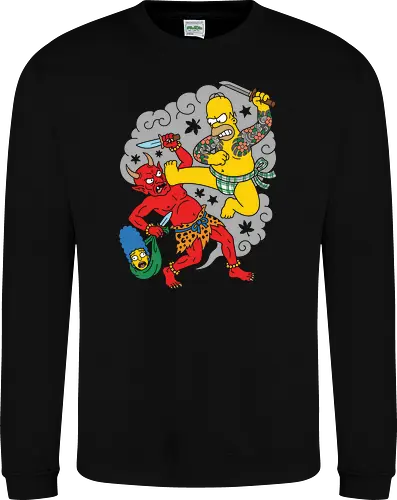 Homer vs. Oni" Japanese Traditional Tattoo Style 