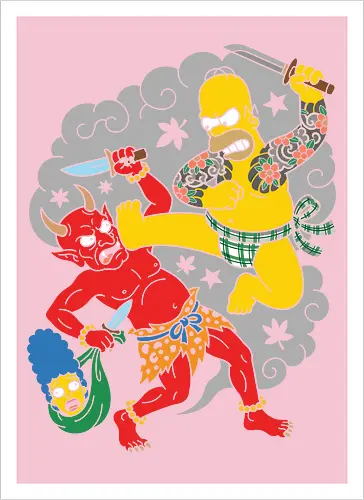 Homer vs. Oni" Japanese Traditional Tattoo Style 