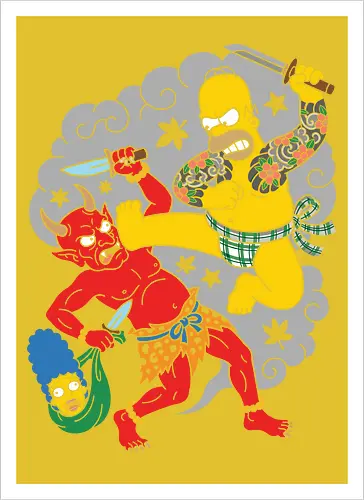 Homer vs. Oni" Japanese Traditional Tattoo Style 