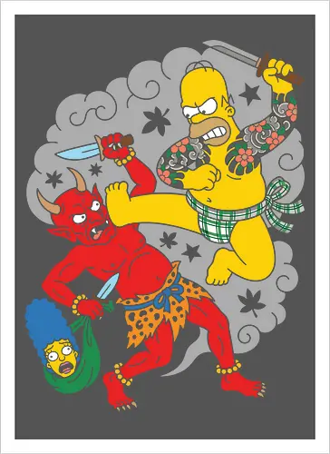 Homer vs. Oni" Japanese Traditional Tattoo Style 