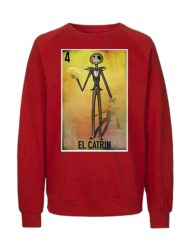 El Catrin - Jack Skellington Mexikanische Loteria - jack skellington t-shirt, el catrin, mexikanische loteria, tim burton kleidung, tag der toten, teetan, Nightmare, la catrina, mexikanische kultur, halloween town, danny elfman, volkskunst, kulturelles mashup, vintage kunst, kürbiskönig - Fairtrade Sweatshirt