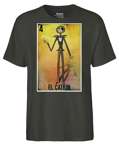 El Catrin - Jack Skellington Mexikanische Loteria - jack skellington t-shirt, el catrin, mexikanische loteria, tim burton kleidung, tag der toten, teetan, Nightmare, la catrina, mexikanische kultur, halloween town, danny elfman, volkskunst, kulturelles mashup, vintage kunst, kürbiskönig - Fairtrade T-Shirt
