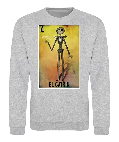 El Catrin - Jack Skellington Mexikanische Loteria - jack skellington t-shirt, el catrin, mexikanische loteria, tim burton kleidung, tag der toten, teetan, Nightmare, la catrina, mexikanische kultur, halloween town, danny elfman, volkskunst, kulturelles mashup, vintage kunst, kürbiskönig - Sweatshirt