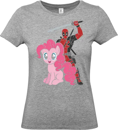 Mercenary Magic - mercenary and pony design, unlikely duo apparel, funny anti-hero clothing, kawaii and gritty t-shirt, pinkie pie katana shirt, wade wilson parody merch, comic book humor streetwear, pink and red graphic top, my little pony parody t-shirt, Fourth wall break apparel, sarcastic superhero shirt, whimsical mercenary design, pop culture mashup clothing, funny brony t-shirt, Antihero pinkie pie shirt, funny mashup t-shirt, Antihero and mlp graphic tee, pinkie pie Antihero crossover, Antihero fan gift - Standard T-Shirt (Women)