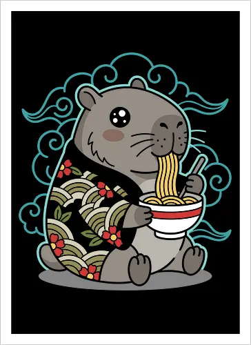 Ramen Capybara Kawaii Japanese Aesthetic Animal Graphic