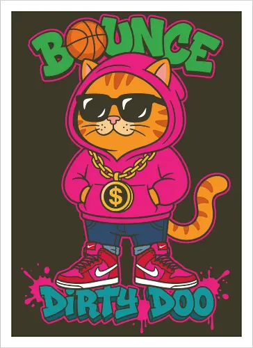"Bounce Dirty Doo" Cool Streetwear Cat Hip-Hop Graphic