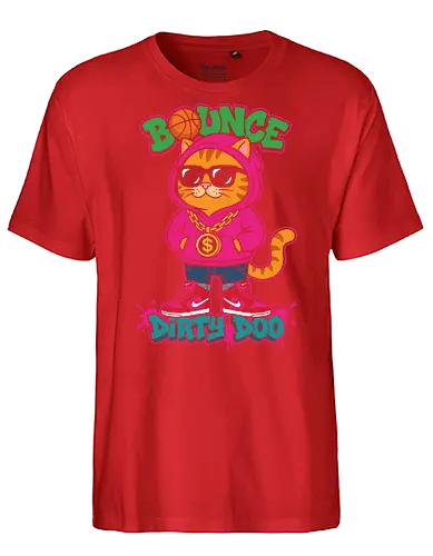 "Bounce Dirty Doo" Cool Streetwear Cat Hip-Hop Graphic - bounce dirty doo shirt, cool cat t-shirt, hip hop cat graphic tee, basketball cat apparel, orange tabby streetwear, pink hoodie cat design, urban cat clothing, 90s aesthetic cat top, funny cat rapper shirt, cat with sunglasses t-shirt, gold chain cat merch, red sneakers cat graphic, feline basketball t-shirt, vibrant streetwear apparel, edgy kawaii cat clothing, hip hop animal t-shirt, neon cat graphic top, funny urban animal shirt, trendy cat lover gift - Fairtrade T-Shirt