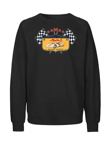 Mach 5 Mifune Motors  - speed racer, 60s, anime, cartoon, formula 1, grand prix, japanese, mach 5, nascar, racer x, racing, retro, retro cartoons, speed, vintage - Fairtrade Sweatshirt