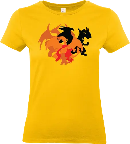 Feuer-Entwicklungslinie - Starter Familie - charmander entwicklung, Dragon, teetan, entwicklungslinie, mega entwicklung, minimalistische kunst, ash charizard, generation 1, pocketmonster t-shirt, pocketmonster kanto, pocketmonster starter, anime kleidung, mega charizard, charmeleon, feuer typ - Standard T-Shirt (Women)