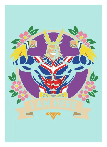 "I Am Here" All Might Academia Floral Emblem Graphic