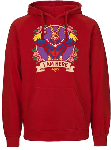"I Am Here" All Might Academia Floral Emblem Graphic - all might shirt, my hero academia t-shirt, i am here graphic tee, symbol of peace apparel, boku no hero academia design, all might floral emblem top, shonen jump character shirt, anime hero streetwear, plus ultra clothing, vintage anime floral design, toshinori yagi merch, heroic anime t-shirt, mha fan gift, vibrant anime illustration, classic shonen gear, all might muscles graphic, anime aesthetic streetwear, number one hero apparel, japanese manga character tee - Fairtrade Hoodie