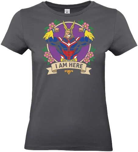 "I Am Here" All Might Academia Floral Emblem Graphic - all might shirt, my hero academia t-shirt, i am here graphic tee, symbol of peace apparel, boku no hero academia design, all might floral emblem top, shonen jump character shirt, anime hero streetwear, plus ultra clothing, vintage anime floral design, toshinori yagi merch, heroic anime t-shirt, mha fan gift, vibrant anime illustration, classic shonen gear, all might muscles graphic, anime aesthetic streetwear, number one hero apparel, japanese manga character tee - Standard T-Shirt (Women)