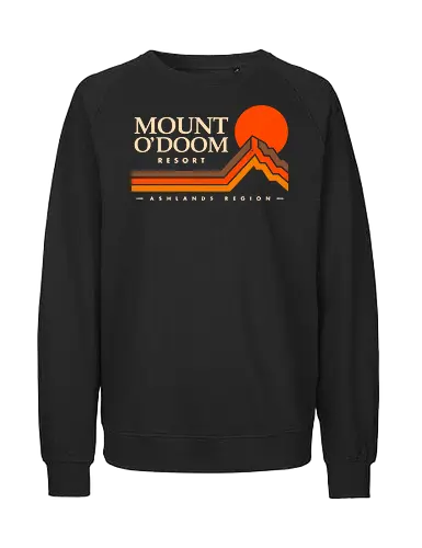 Mount O’Doom Vintage Travel - fantasy, 70s, 80s, adventure, book lover, cinephile, geek, mountain, movie lover, nerd, nostalgia, retro, sunset, travel, vintage - Fairtrade Sweatshirt