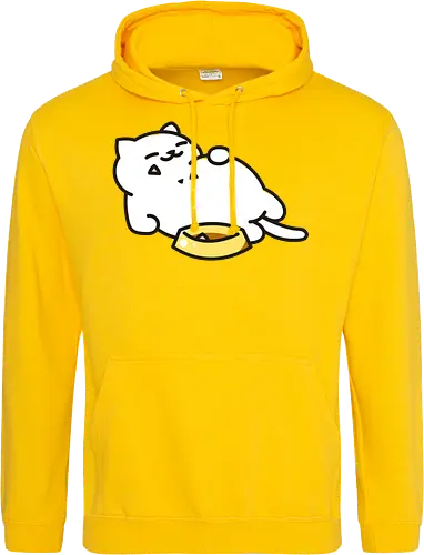 Gato Blanco Lleno de Comida