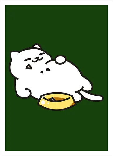 Gato Blanco Lleno de Comida