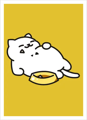 Gato Blanco Lleno de Comida