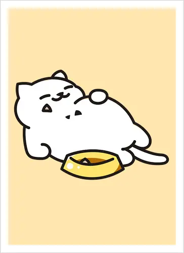 Gato Blanco Lleno de Comida