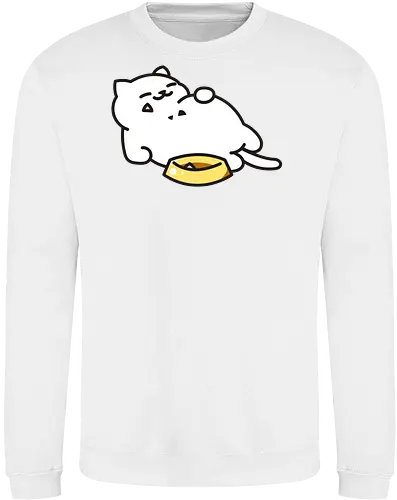 Gato Blanco Lleno de Comida