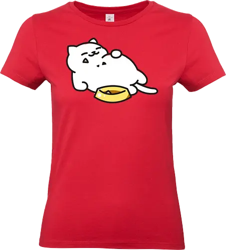 Gato Blanco Lleno de Comida - Gato Adorable, Comida, Gato, Blanco, Animal, Amarillo, Durmiendo, Feliz, Dormir, Pescado, Adorable, Gatos, Comiendo, Gatos Adorables, Lleno, Fanart, Plato, Comido - Standard T-Shirt (Women)