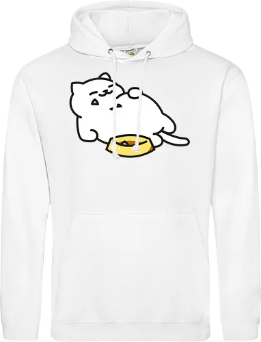 Gato Blanco Lleno de Comida