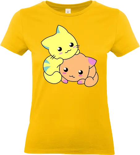 Gatos Amarillos y Naranjas Relajantes - Gato, Animal, Animales, Amarillo, Gatito, Dormir, Amigos, Lindo, Gatos, Naranja, Relajarse, Disfrutar, Adorable, Gatos Lindos, Fanart, Encantador, Relajante - Standard T-Shirt (Women)