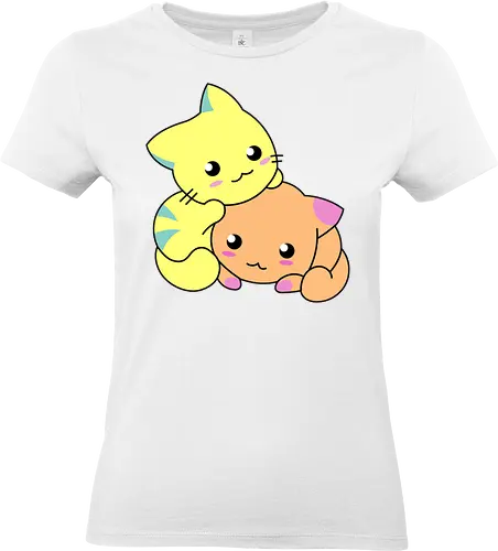 Gatos Amarillos y Naranjas Relajantes - Gato, Animal, Animales, Amarillo, Gatito, Dormir, Amigos, Lindo, Gatos, Naranja, Relajarse, Disfrutar, Adorable, Gatos Lindos, Fanart, Encantador, Relajante - Standard T-Shirt (Women)