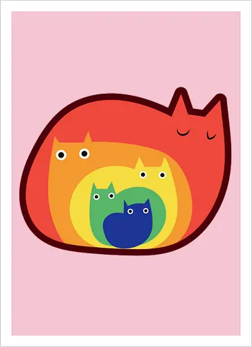 Gatos Arcoíris - Raro, Minimalista, Alegre, Arte, Gato, Animal, Animales, Arcoíris, Rojo, Colorido, Divertido, Gatos, Hogar, Decoración, Fanart, Encantador, Gatos graciosos, Alegre, Entretenido - Artprint
