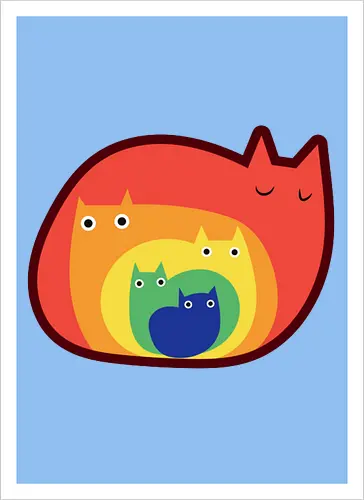 Gatos Arcoíris - Raro, Minimalista, Alegre, Arte, Gato, Animal, Animales, Arcoíris, Rojo, Colorido, Divertido, Gatos, Hogar, Decoración, Fanart, Encantador, Gatos graciosos, Alegre, Entretenido - Artprint