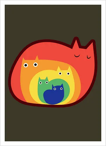 Gatos Arcoíris - Raro, Minimalista, Alegre, Arte, Gato, Animal, Animales, Arcoíris, Rojo, Colorido, Divertido, Gatos, Hogar, Decoración, Fanart, Encantador, Gatos graciosos, Alegre, Entretenido - Artprint