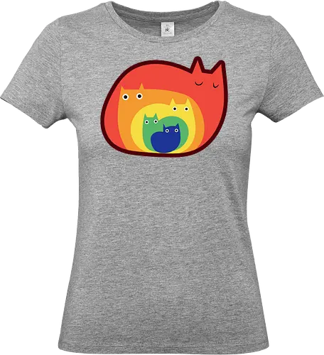 Gatos Arcoíris - Raro, Minimalista, Alegre, Arte, Gato, Animal, Animales, Arcoíris, Rojo, Colorido, Divertido, Gatos, Hogar, Decoración, Fanart, Encantador, Gatos graciosos, Alegre, Entretenido - Standard T-Shirt (Women)