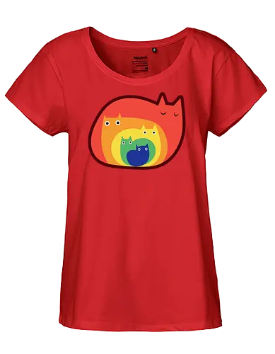 Gatos Arcoíris - Raro, Minimalista, Alegre, Arte, Gato, Animal, Animales, Arcoíris, Rojo, Colorido, Divertido, Gatos, Hogar, Decoración, Fanart, Encantador, Gatos graciosos, Alegre, Entretenido - Fairtrade Girl Shirt