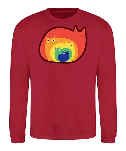 Gatos Arcoíris - Raro, Minimalista, Alegre, Arte, Gato, Animal, Animales, Arcoíris, Rojo, Colorido, Divertido, Gatos, Hogar, Decoración, Fanart, Encantador, Gatos graciosos, Alegre, Entretenido - Sweatshirt